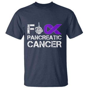 Fck Pancreatic Cancer T Shirt Purple Ribbon Skeleton Hand Graphic