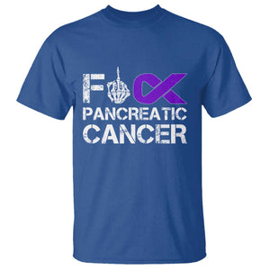 Fck Pancreatic Cancer T Shirt Purple Ribbon Skeleton Hand Graphic