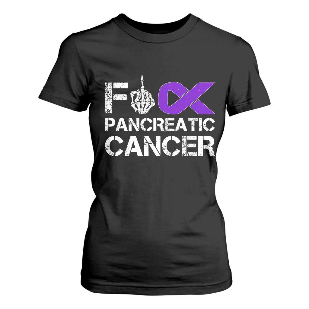 Fck Pancreatic Cancer T Shirt For Women Purple Ribbon Skeleton Hand Graphic TS10 Black Print Your Wear