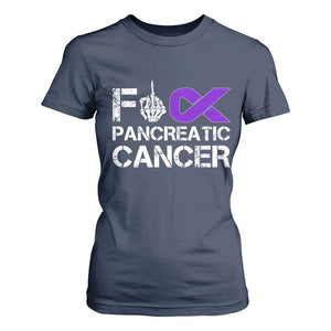 Fck Pancreatic Cancer T Shirt For Women Purple Ribbon Skeleton Hand Graphic