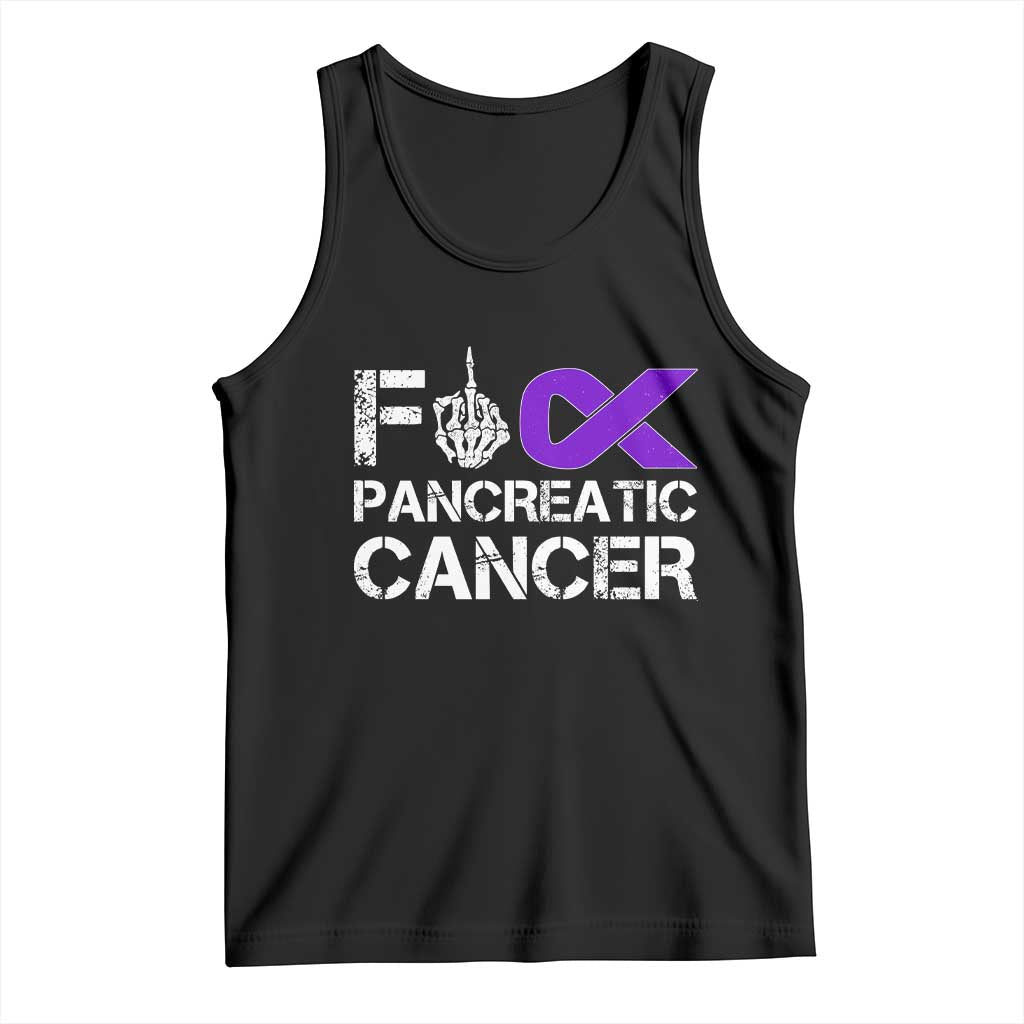Fck Pancreatic Cancer Tank Top Purple Ribbon Skeleton Hand Graphic TS10 Black Print Your Wear