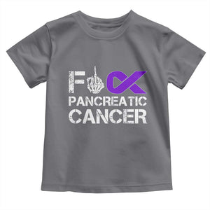 Fck Pancreatic Cancer Toddler T Shirt Purple Ribbon Skeleton Hand Graphic