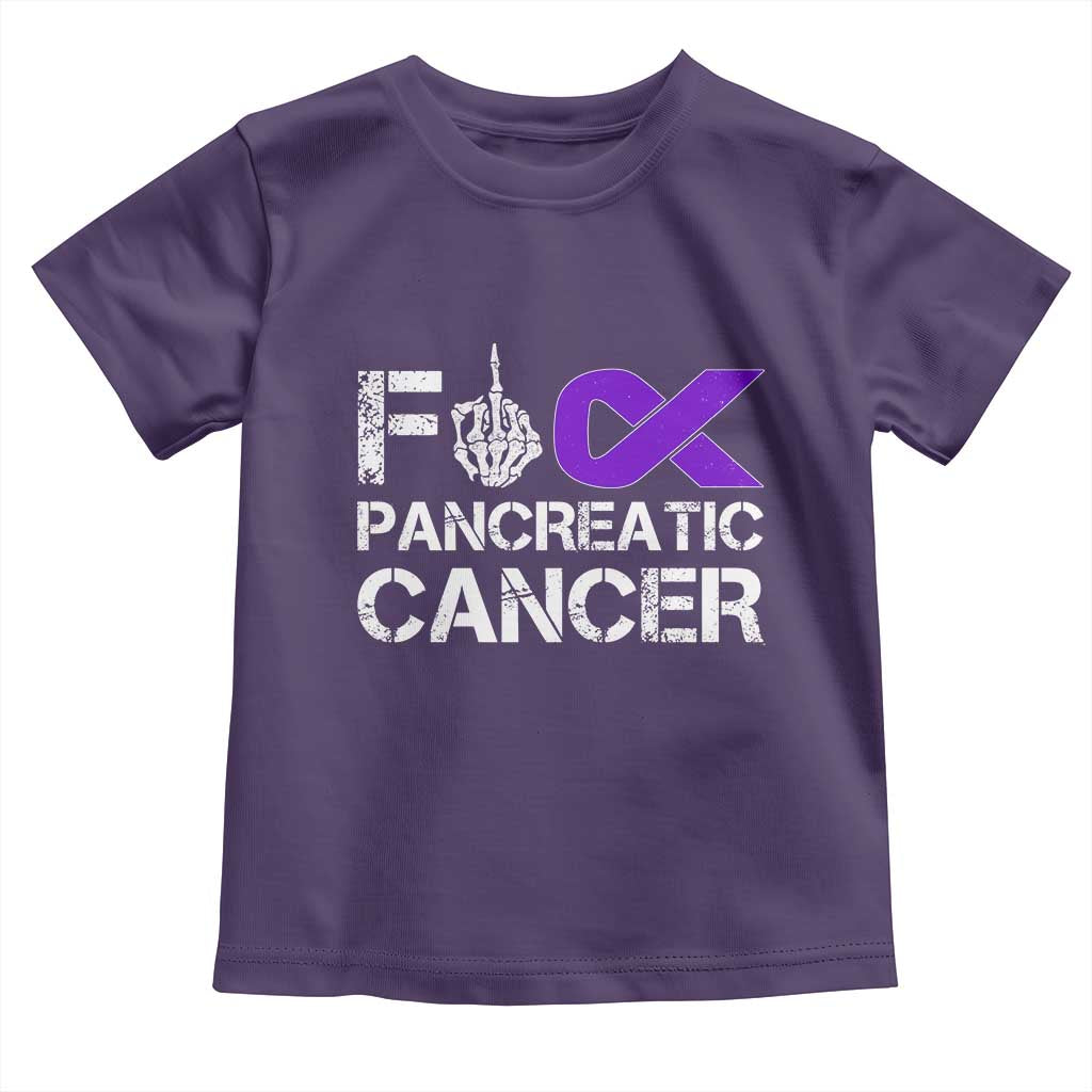 Fck Pancreatic Cancer Toddler T Shirt Purple Ribbon Skeleton Hand Graphic