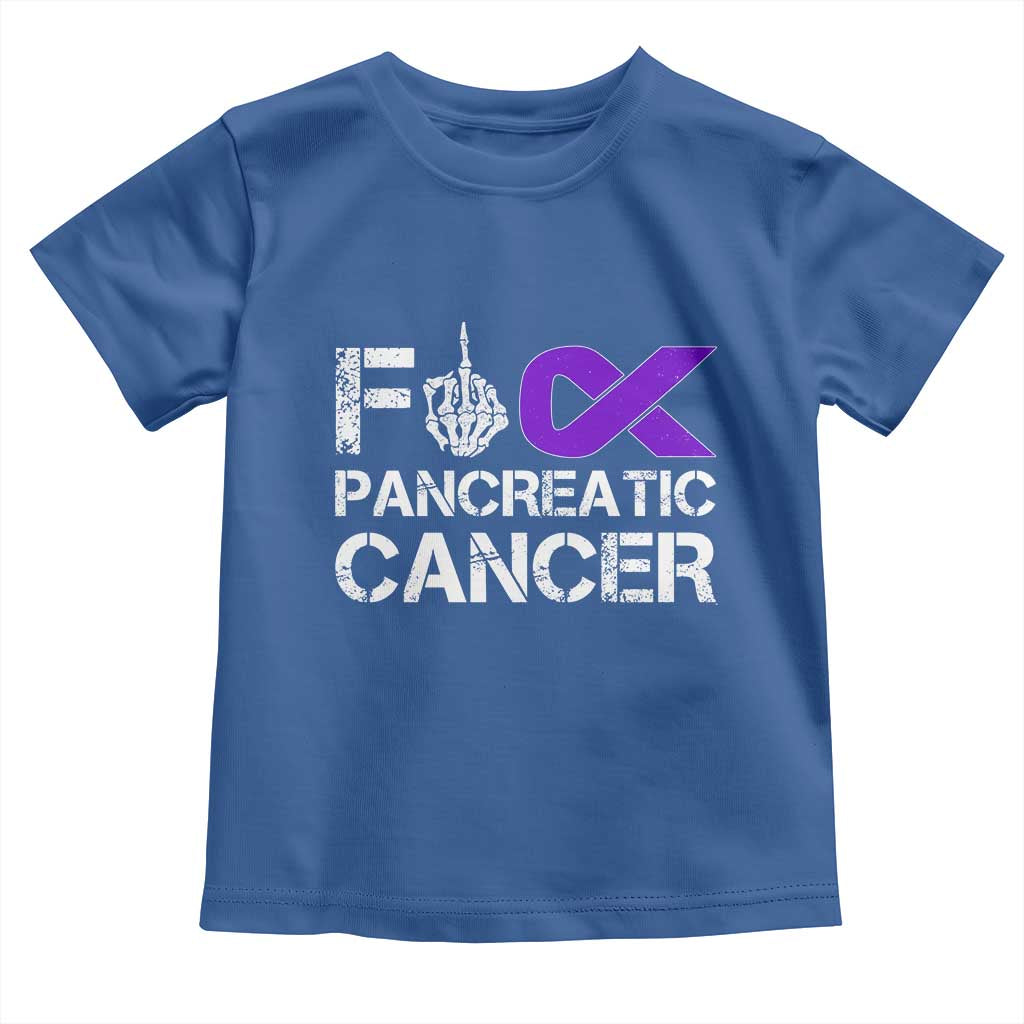 Fck Pancreatic Cancer Toddler T Shirt Purple Ribbon Skeleton Hand Graphic