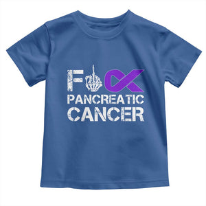 Fck Pancreatic Cancer Toddler T Shirt Purple Ribbon Skeleton Hand Graphic