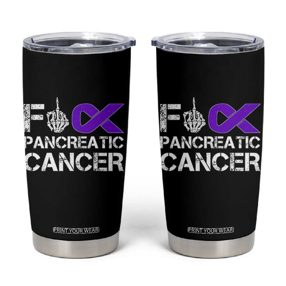 Fck Pancreatic Cancer Tumbler Cup Purple Ribbon Skeleton Hand Graphic TS10 Black Print Your Wear
