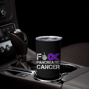Fck Pancreatic Cancer Tumbler Cup Purple Ribbon Skeleton Hand Graphic