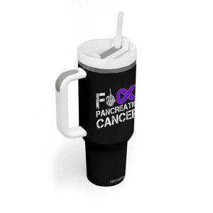 Fck Pancreatic Cancer Tumbler With Handle Purple Ribbon Skeleton Hand Graphic