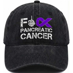 Fck Pancreatic Cancer Washed Cotton Baseball Cap Purple Ribbon Skeleton Hand Graphic