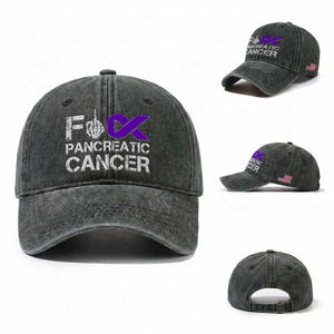 Fck Pancreatic Cancer Washed Cotton Baseball Cap Purple Ribbon Skeleton Hand Graphic