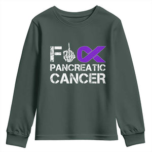 Fck Pancreatic Cancer Youth Sweatshirt Purple Ribbon Skeleton Hand Graphic