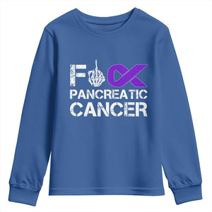 Fck Pancreatic Cancer Youth Sweatshirt Purple Ribbon Skeleton Hand Graphic