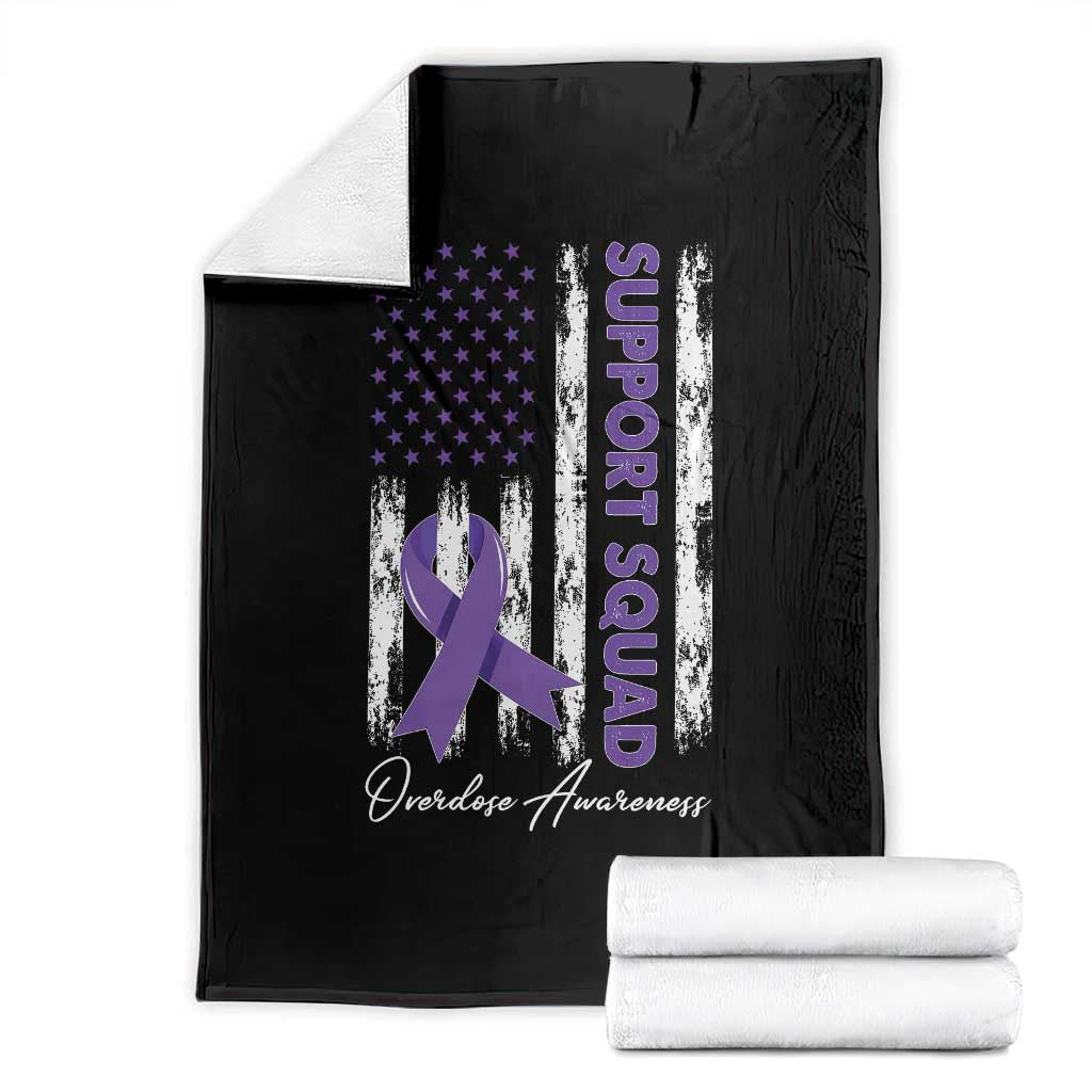 Support Squad Overdose Awareness Throw Blanket Purple Ribbon American Flag Graphic TS10 Black Print Your Wear