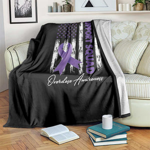 Support Squad Overdose Awareness Throw Blanket Purple Ribbon American Flag Graphic
