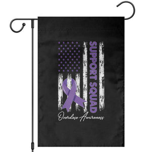 Support Squad Overdose Awareness Garden Flag Purple Ribbon American Flag Graphic