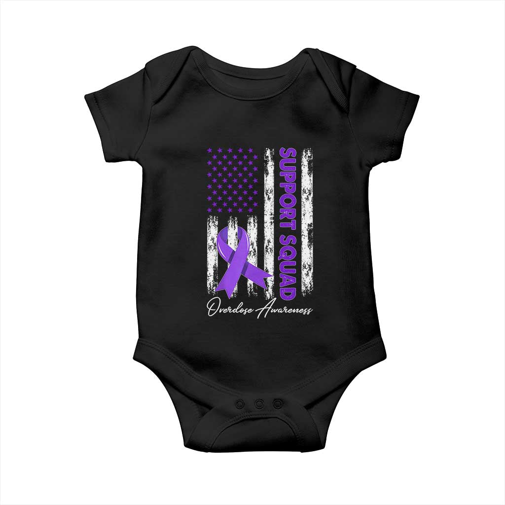 Support Squad Overdose Awareness Baby Onesie Purple Ribbon American Flag Graphic TS10 Black Print Your Wear