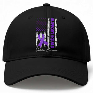 Support Squad Overdose Awareness Baseball Cap Purple Ribbon American Flag Graphic