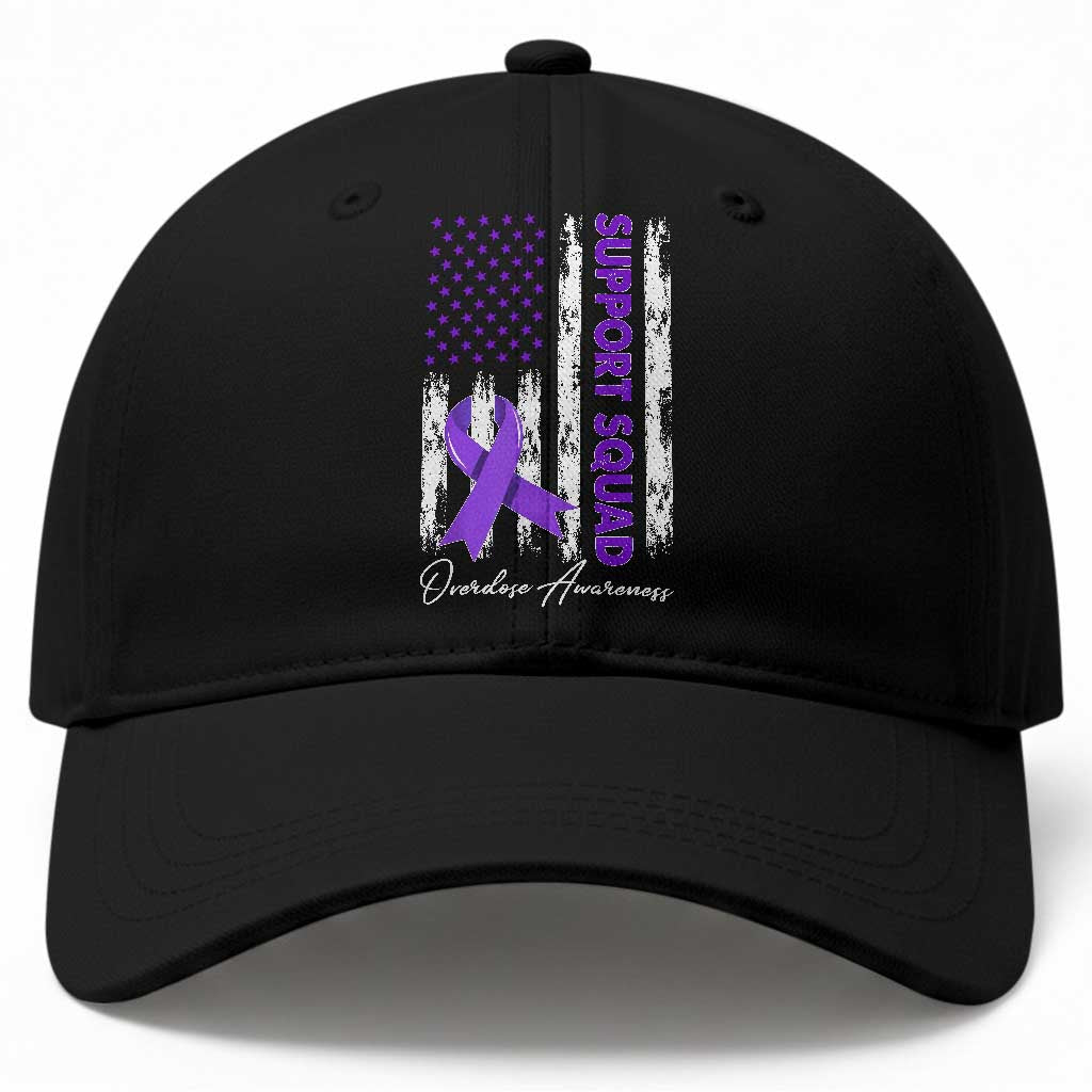 Support Squad Overdose Awareness Baseball Cap Purple Ribbon American Flag Graphic TS10 Print Your Wear