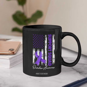 Support Squad Overdose Awareness Coffee Mug Purple Ribbon American Flag Graphic