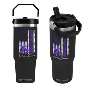 Support Squad Overdose Awareness Flip Straw Tumbler Purple Ribbon American Flag Graphic