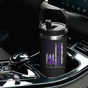 Support Squad Overdose Awareness Flip Straw Tumbler Purple Ribbon American Flag Graphic