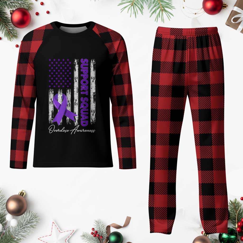 Support Squad Overdose Awareness Plaid Pajama Set Purple Ribbon American Flag Graphic TS10 Buffalo Plaid Print Your Wear