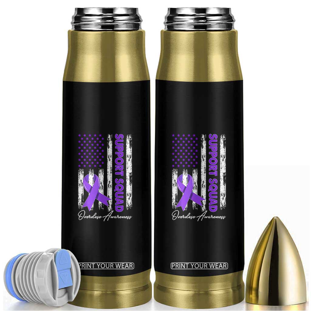 Support Squad Overdose Awareness Bullet Tumbler Purple Ribbon American Flag Graphic