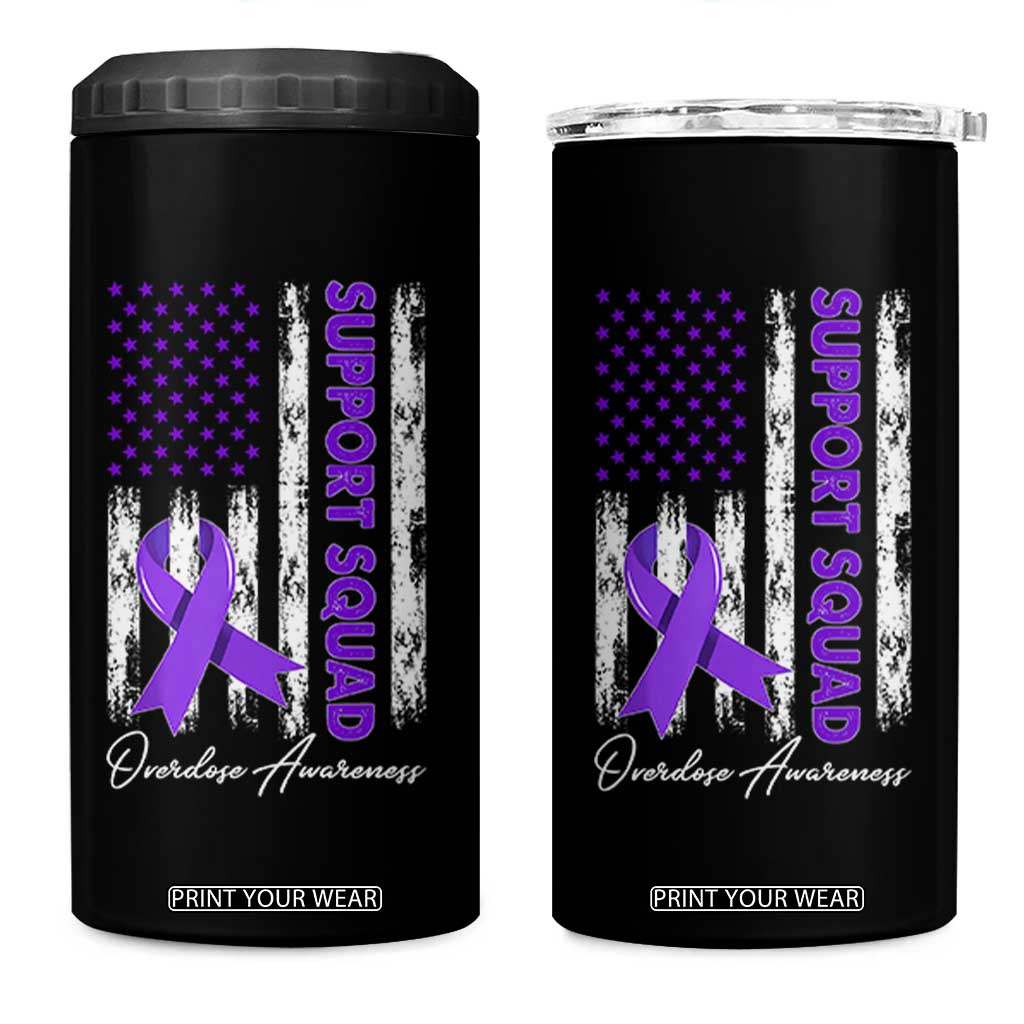 Support Squad Overdose Awareness 4 in 1 Can Cooler Tumbler Purple Ribbon American Flag Graphic TS10 One Size: 16 oz Black Print Your Wear