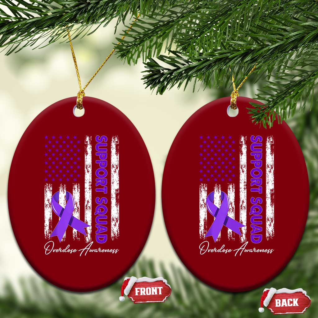 Support Squad Overdose Awareness Ceramic Ornament Purple Ribbon American Flag Graphic