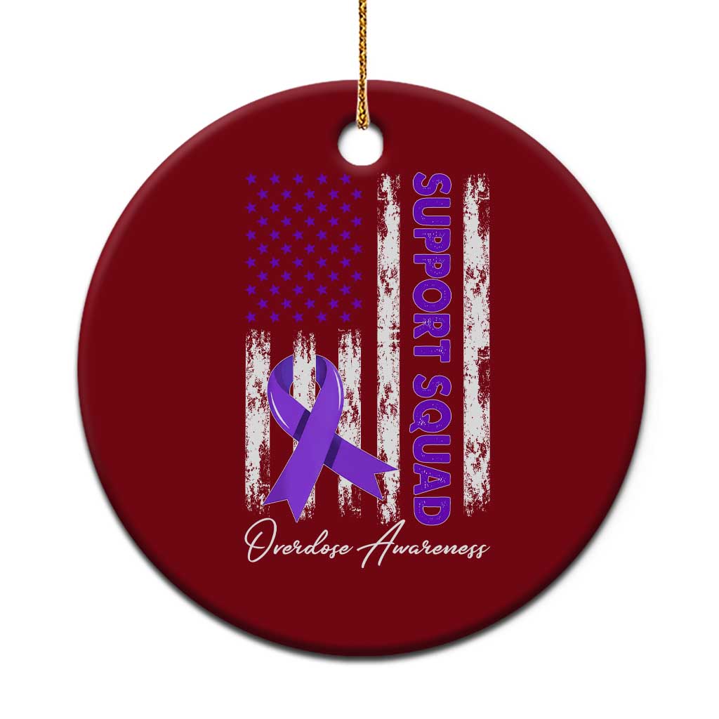 Support Squad Overdose Awareness Ceramic Ornament Purple Ribbon American Flag Graphic