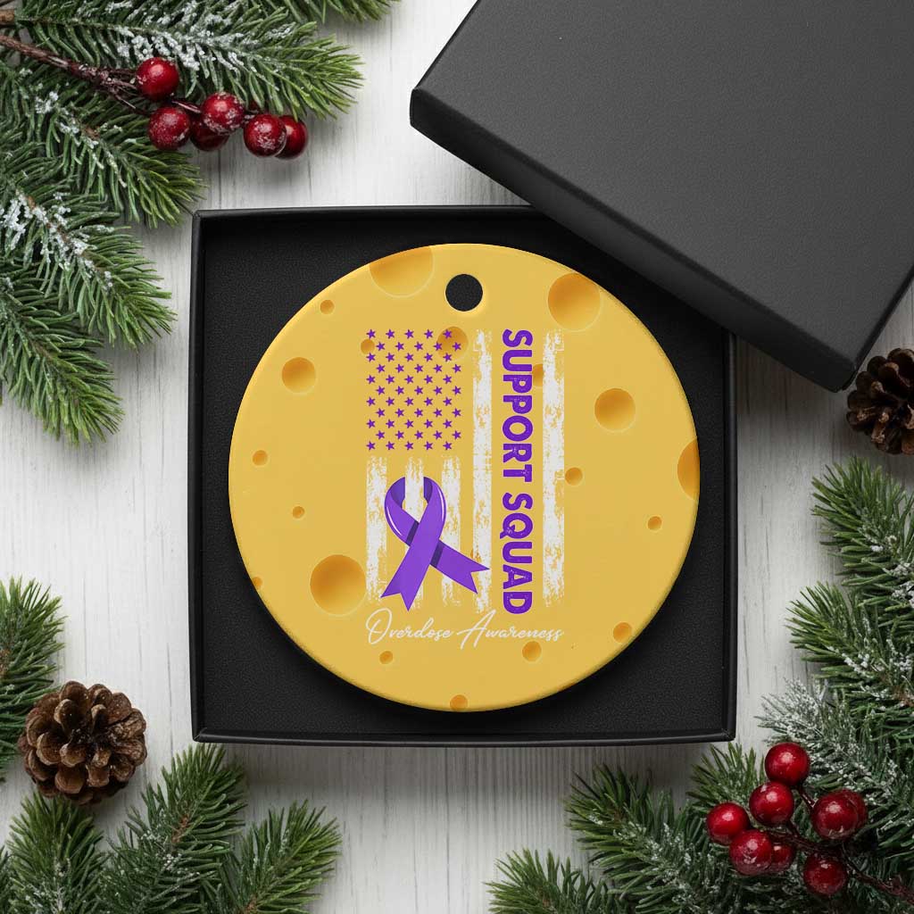 Support Squad Overdose Awareness Ceramic Ornament Purple Ribbon American Flag Graphic