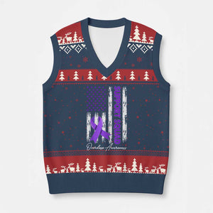 Support Squad Overdose Awareness V-Neck Knit Sweater Vest Purple Ribbon American Flag Graphic