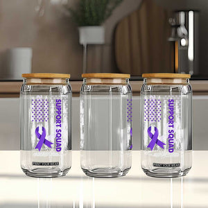 Support Squad Overdose Awareness Glass Can Purple Ribbon American Flag Graphic