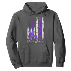 Support Squad Overdose Awareness Hoodie Purple Ribbon American Flag Graphic