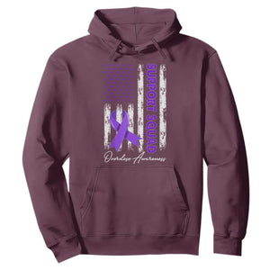 Support Squad Overdose Awareness Hoodie Purple Ribbon American Flag Graphic
