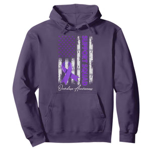 Support Squad Overdose Awareness Hoodie Purple Ribbon American Flag Graphic
