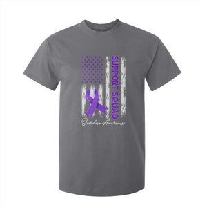 Support Squad Overdose Awareness T Shirt For Kid Purple Ribbon American Flag Graphic