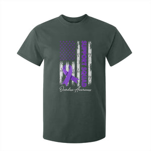 Support Squad Overdose Awareness T Shirt For Kid Purple Ribbon American Flag Graphic