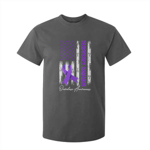 Support Squad Overdose Awareness T Shirt For Kid Purple Ribbon American Flag Graphic