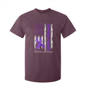 Support Squad Overdose Awareness T Shirt For Kid Purple Ribbon American Flag Graphic