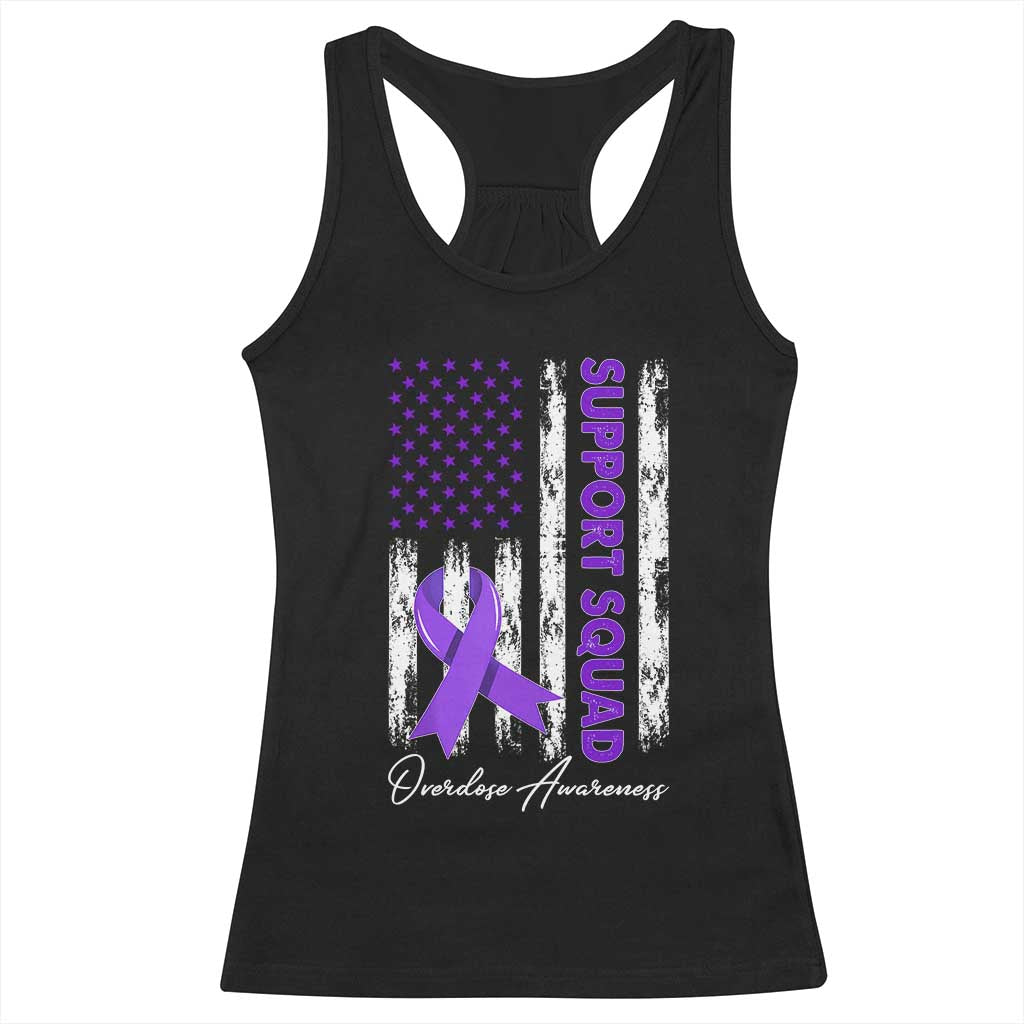 Support Squad Overdose Awareness Racerback Tank Top Purple Ribbon American Flag Graphic TS10 Black Print Your Wear