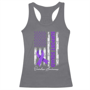 Support Squad Overdose Awareness Racerback Tank Top Purple Ribbon American Flag Graphic