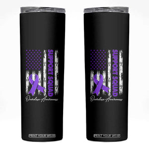 Support Squad Overdose Awareness Skinny Tumbler Purple Ribbon American Flag Graphic