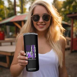 Support Squad Overdose Awareness Skinny Tumbler Purple Ribbon American Flag Graphic