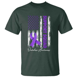 Support Squad Overdose Awareness T Shirt Purple Ribbon American Flag Graphic