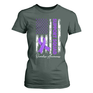 Support Squad Overdose Awareness T Shirt For Women Purple Ribbon American Flag Graphic