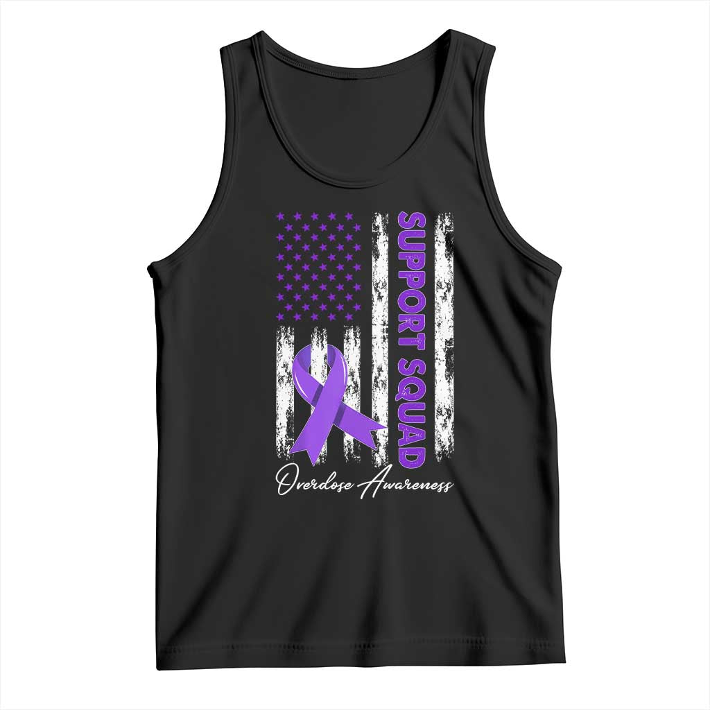 Support Squad Overdose Awareness Tank Top Purple Ribbon American Flag Graphic