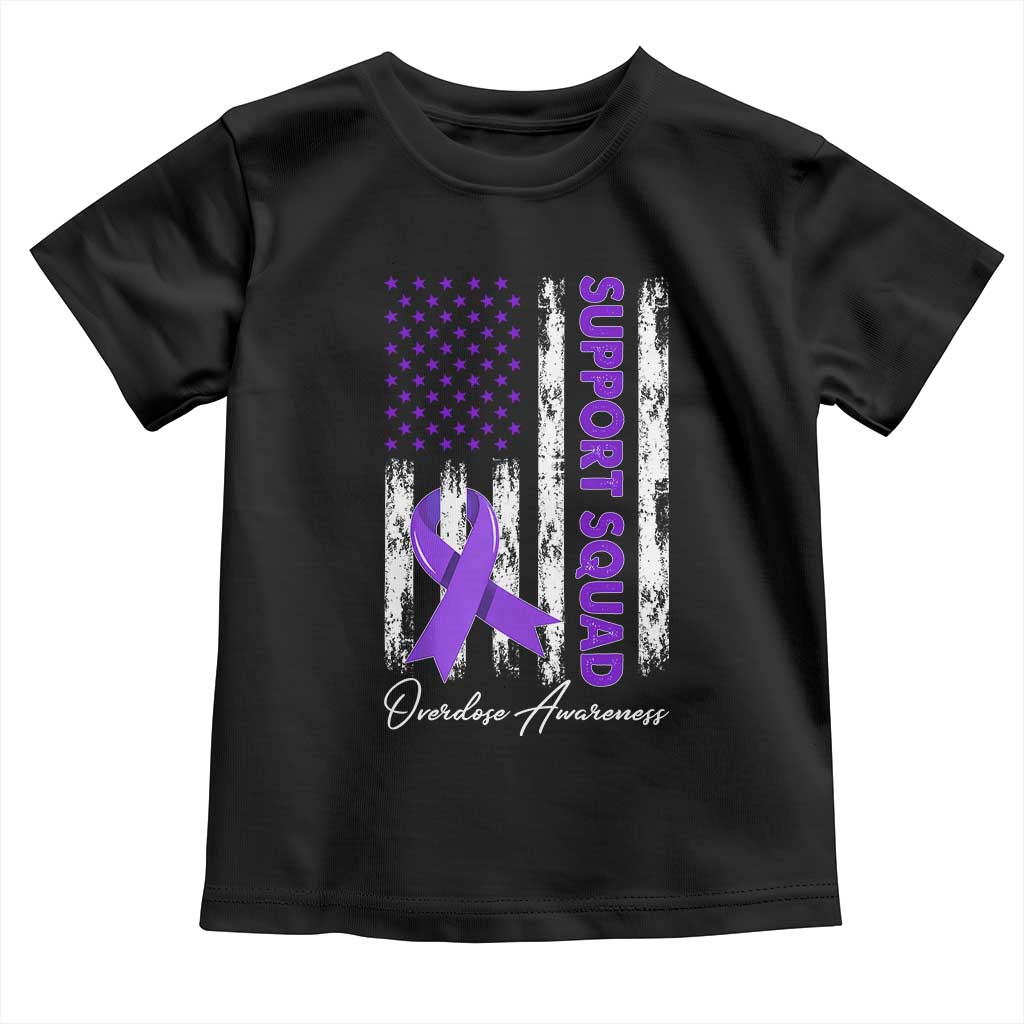 Support Squad Overdose Awareness Toddler T Shirt Purple Ribbon American Flag Graphic TS10 Black Print Your Wear