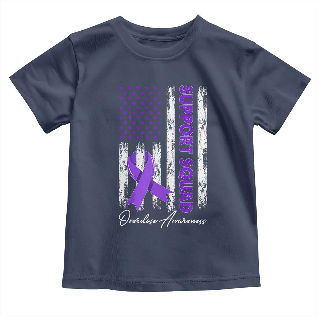 Support Squad Overdose Awareness Toddler T Shirt Purple Ribbon American Flag Graphic