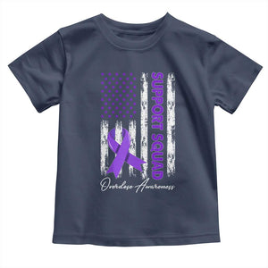 Support Squad Overdose Awareness Toddler T Shirt Purple Ribbon American Flag Graphic